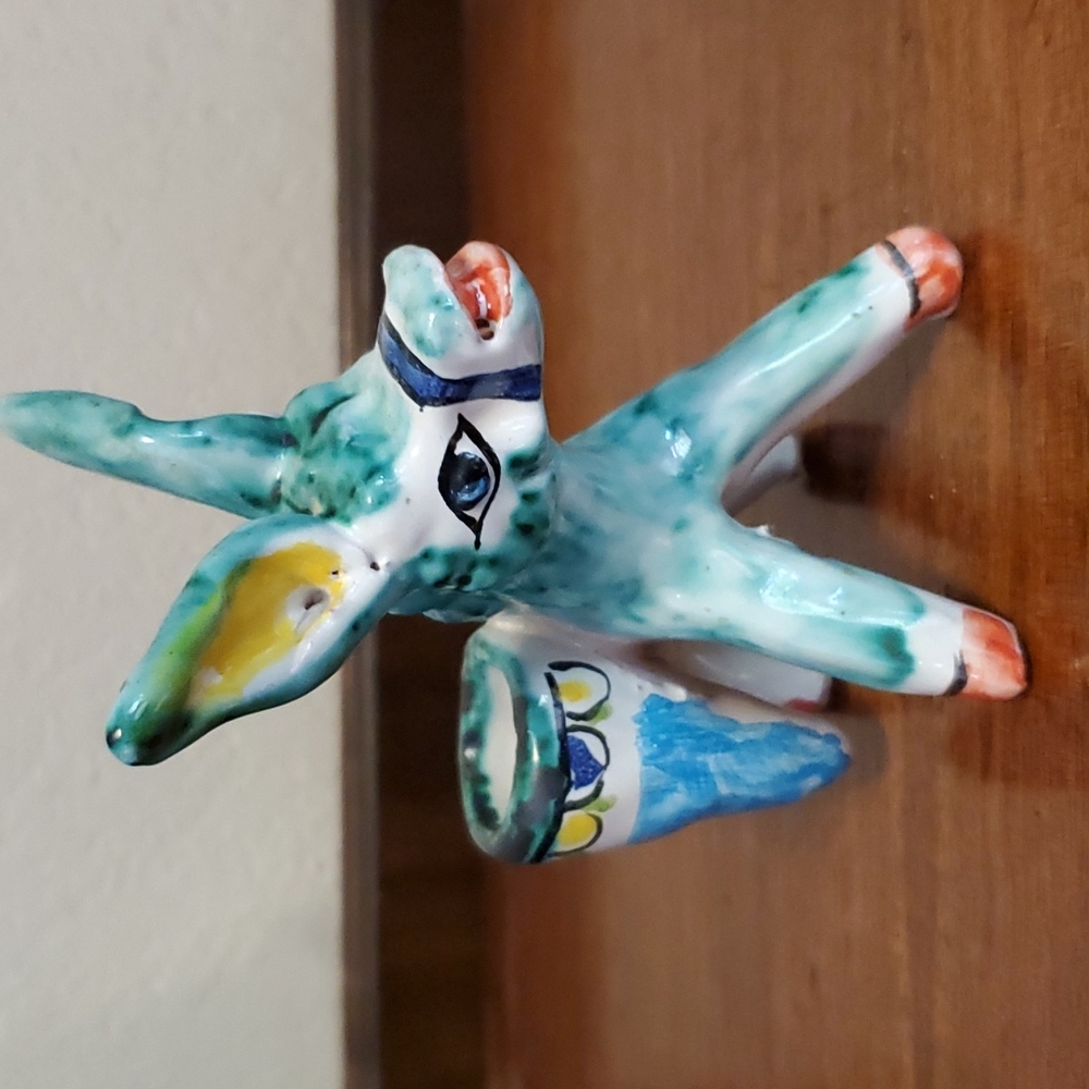 Hand-Painted Ceramic Donkey  - Turquoise Vintage Tooth Pick Holder